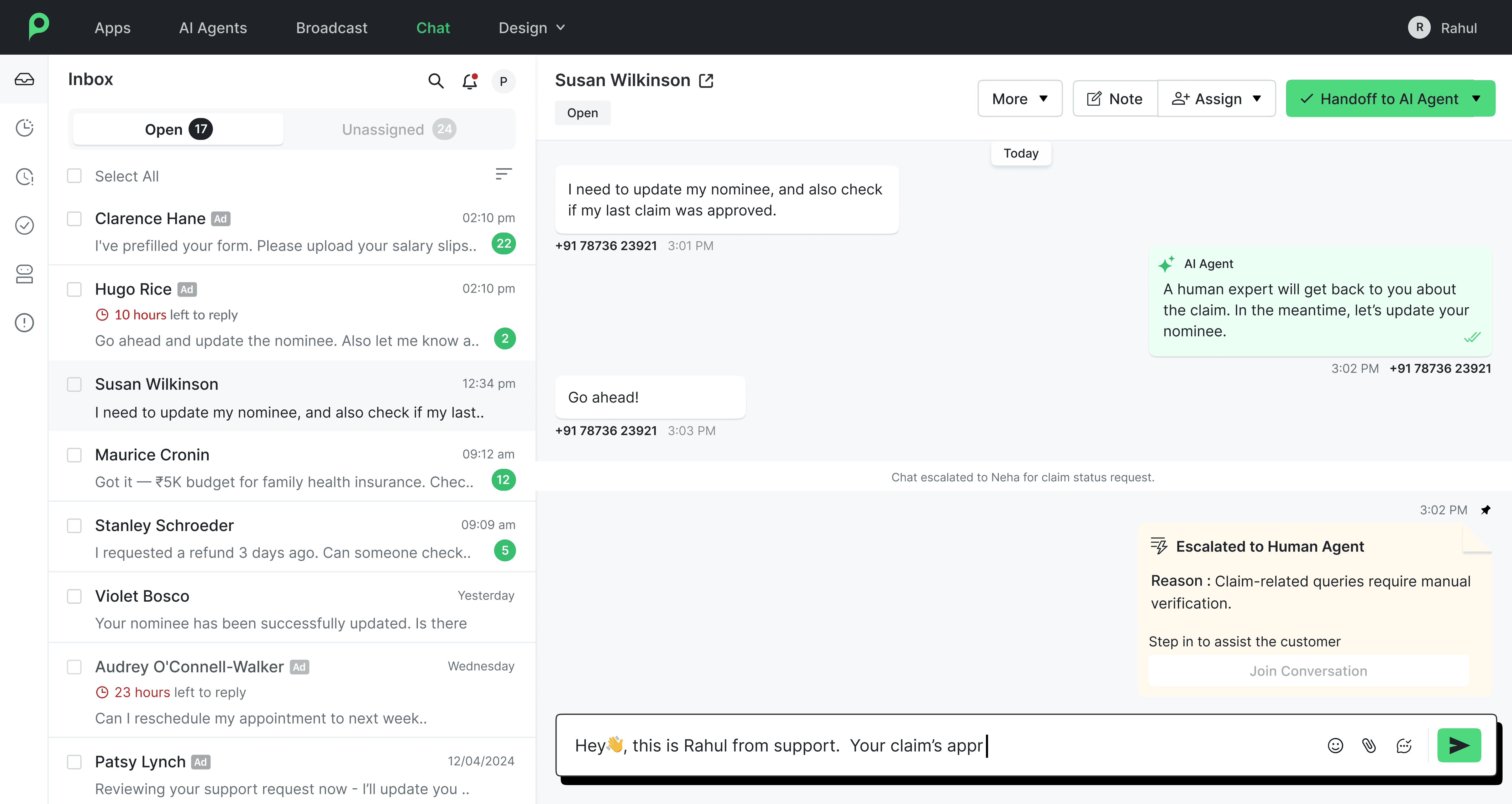 Peach Shared Inbox Interface